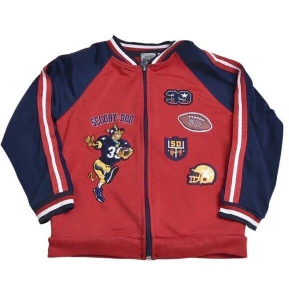 Vintage Scooby Doo Red Football Jacket Cartoon Network Red Blue Size 5 - Picture 1 of 6